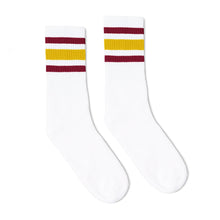 Load image into Gallery viewer, Maroon and Vegas Gold Striped Socks | White