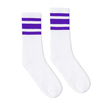 Load image into Gallery viewer, Purple Striped Socks | White