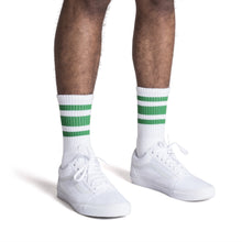 Load image into Gallery viewer, Green Striped Socks | White