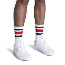 Load image into Gallery viewer, Black and Red Striped Socks | White