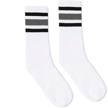 Load image into Gallery viewer, Black and Grey Striped Socks | White