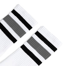 Load image into Gallery viewer, Black and Grey Striped Socks | White