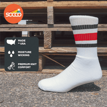 Load image into Gallery viewer, Black and Red Striped Socks | White
