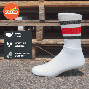 Black and Red Striped Socks | White