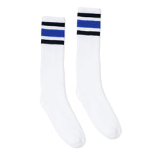 Load image into Gallery viewer, Black and Blue Striped Socks | White
