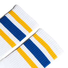 Load image into Gallery viewer, Gold and Blue Striped Socks | White
