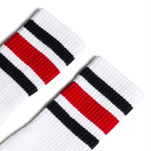 Load image into Gallery viewer, Black and Red Striped Socks | White
